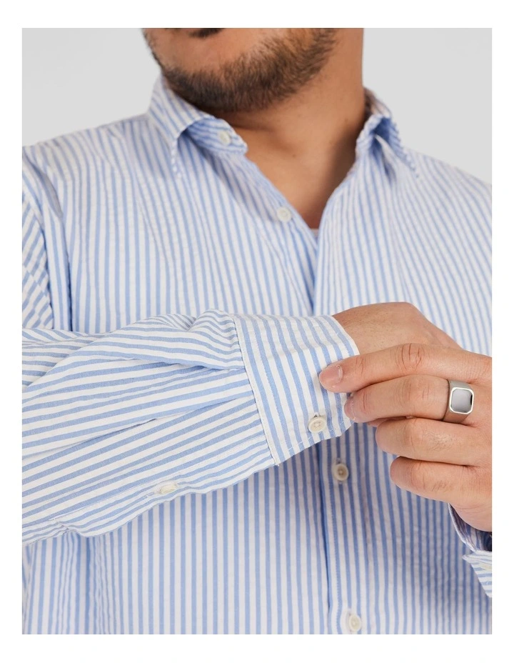 Seersucker Relax Fit Shirt in Blue image 5