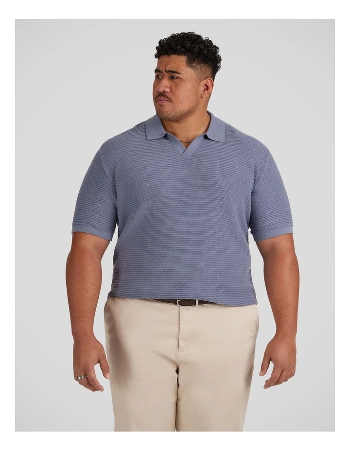 Seville Textured Knit Polo Shirt in Blue image 1