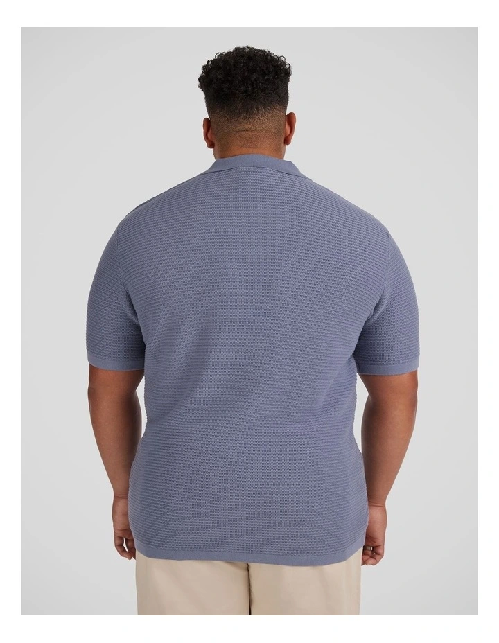 Seville Textured Knit Polo Shirt in Blue image 2