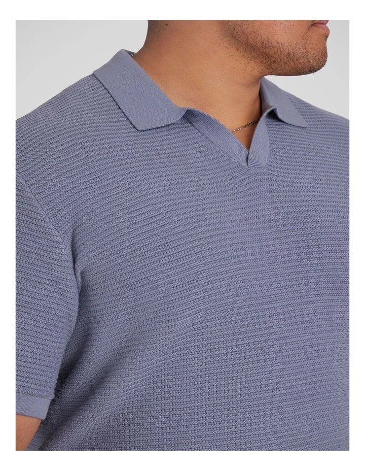 Seville Textured Knit Polo Shirt in Blue image 3