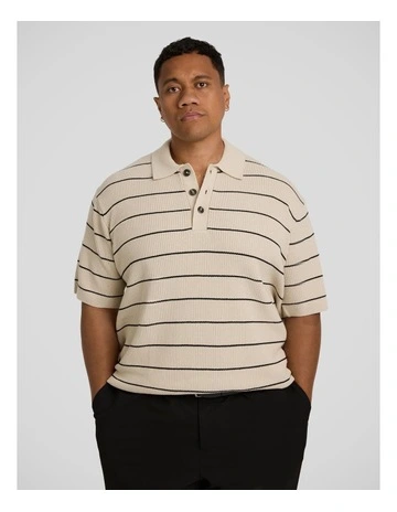 Elton Knit Stripe Polo Shirt in Ecru