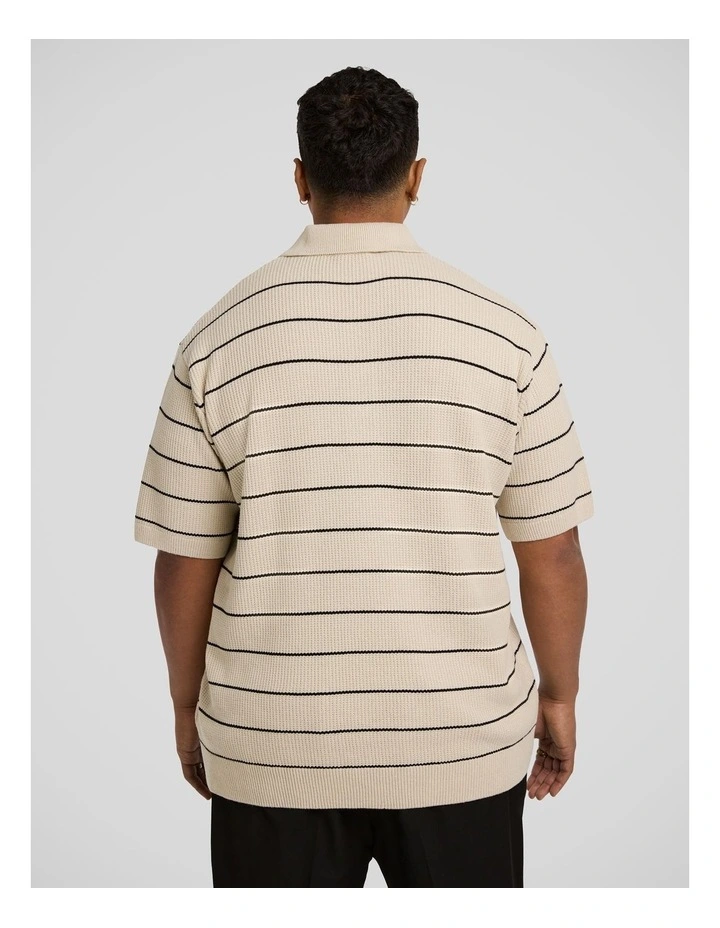 Elton Knit Stripe Polo Shirt in Ecru image 2