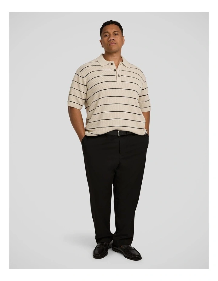 Elton Knit Stripe Polo Shirt in Ecru image 4