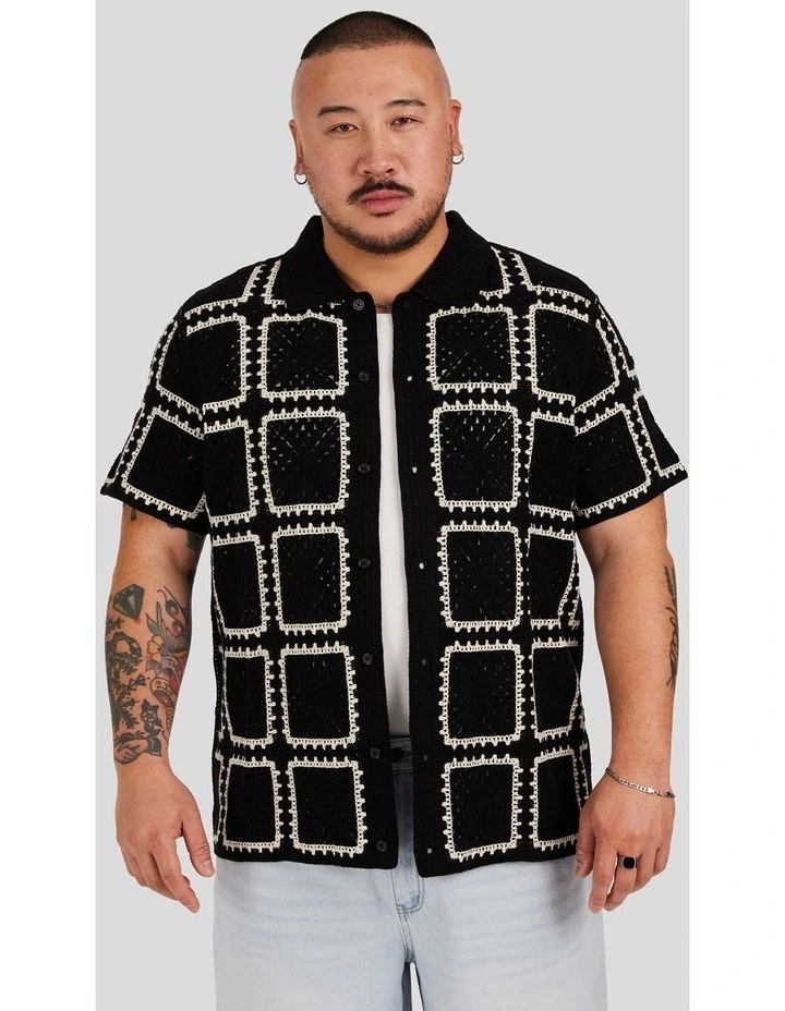 Crochet Knit Shirt in Black image 1