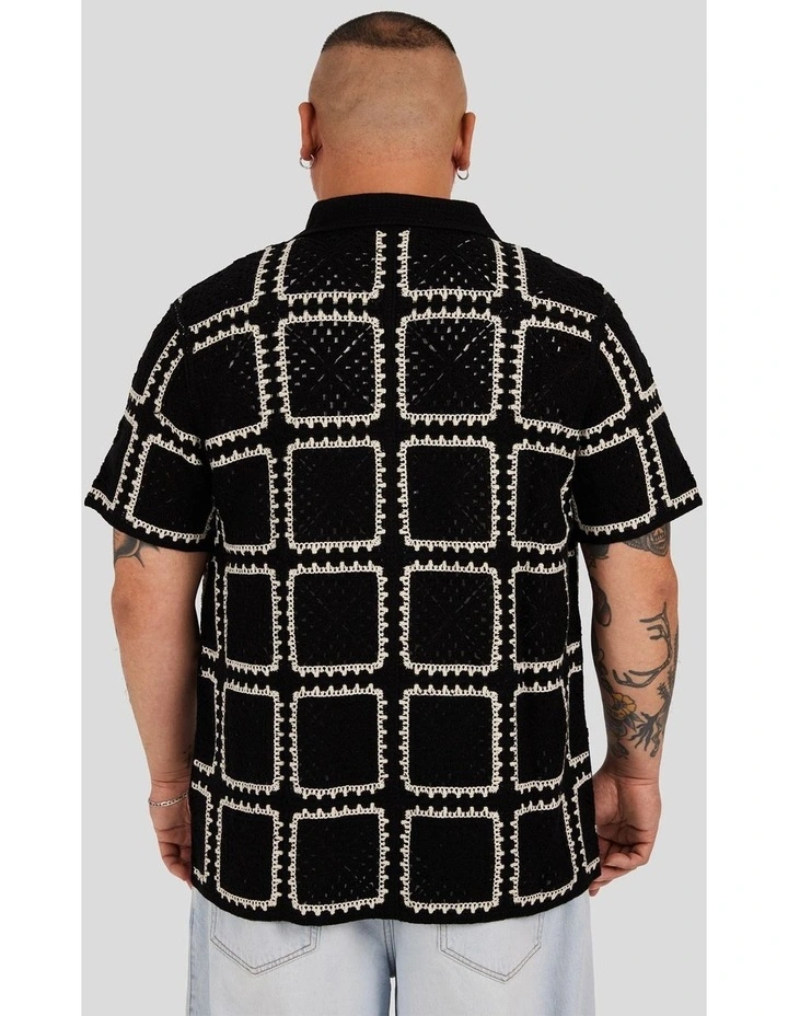 Crochet Knit Shirt in Black image 2