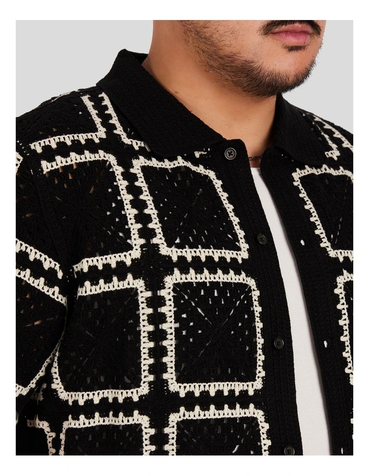Crochet Knit Shirt in Black image 3