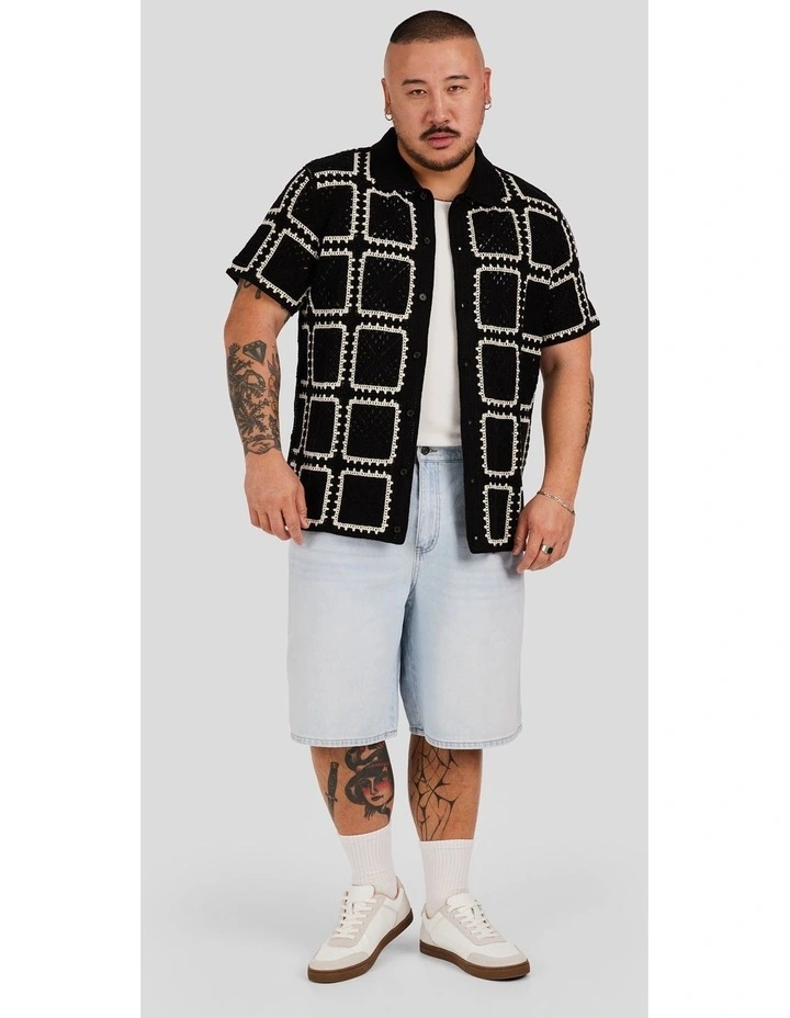 Crochet Knit Shirt in Black image 4