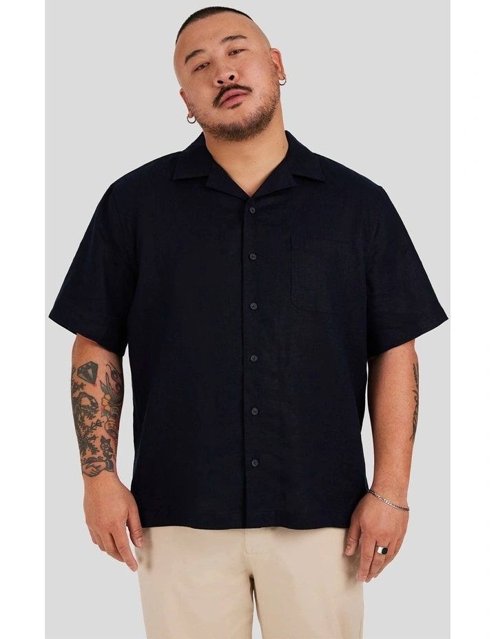 Luxe Linen Boxy Fit Shirt in Navy image 1