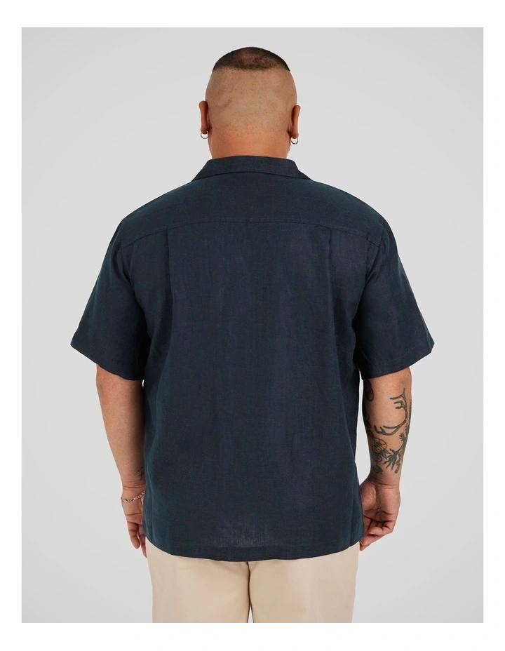 Luxe Linen Boxy Fit Shirt in Navy image 2