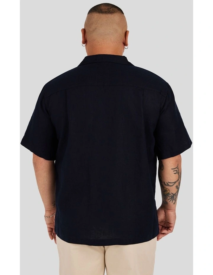 Luxe Linen Boxy Fit Shirt in Navy image 2