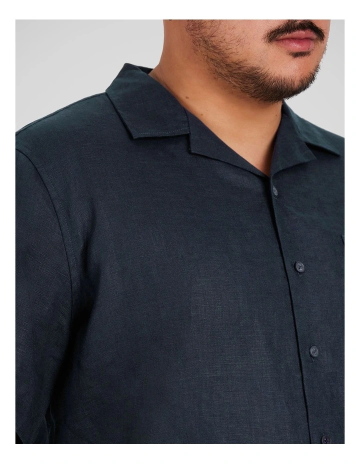 Luxe Linen Boxy Fit Shirt in Navy image 3