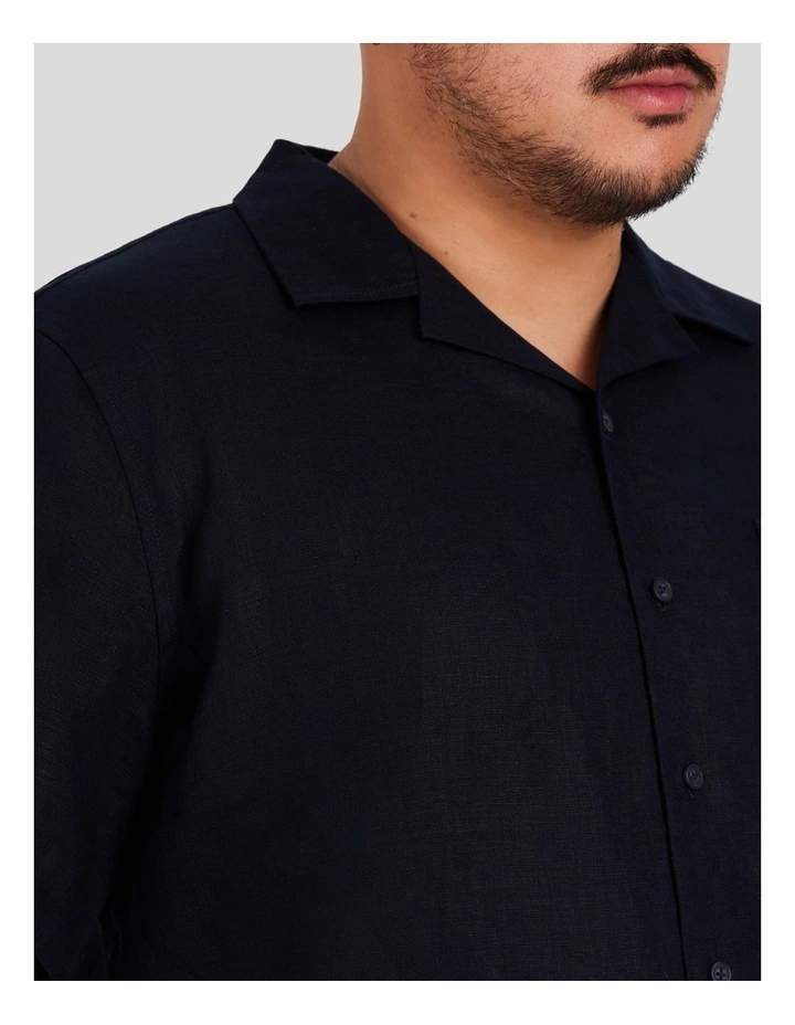 Luxe Linen Boxy Fit Shirt in Navy image 3
