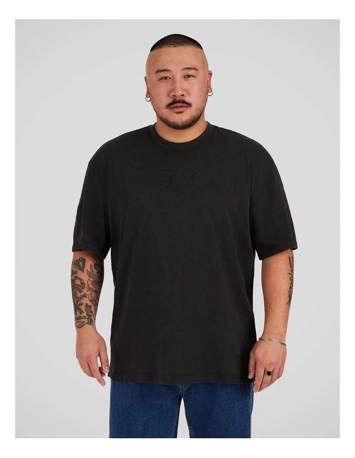 Acid Wash Embroided Relaxed Tee in Charcoal image 1