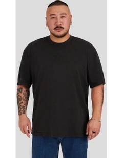 Acid Wash Embroided Relaxed Tee in Charcoal