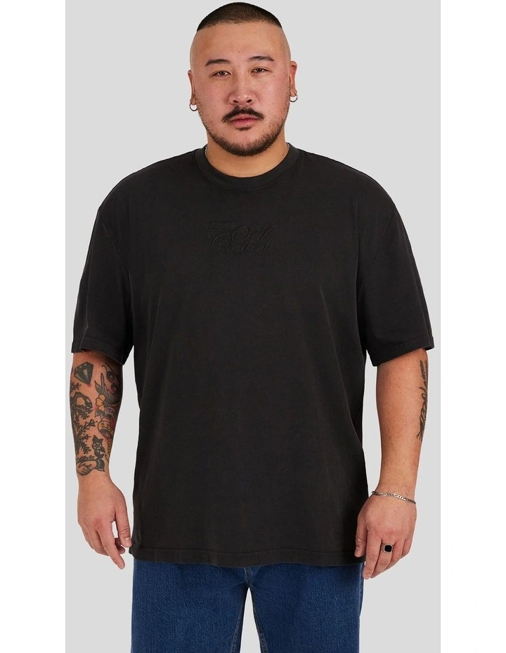 Acid Wash Embroided Relaxed Tee in Charcoal image 1