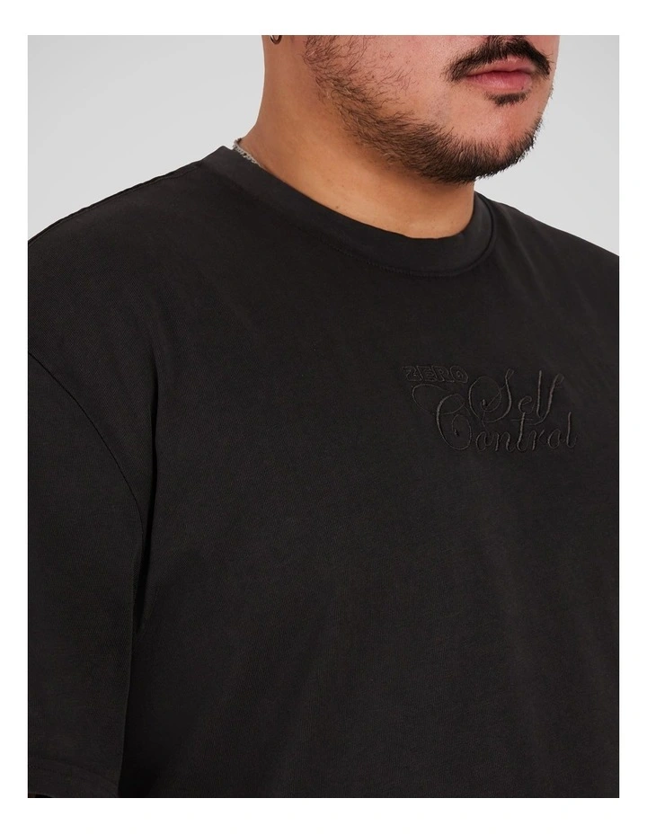 Acid Wash Embroided Relaxed Tee in Charcoal image 3