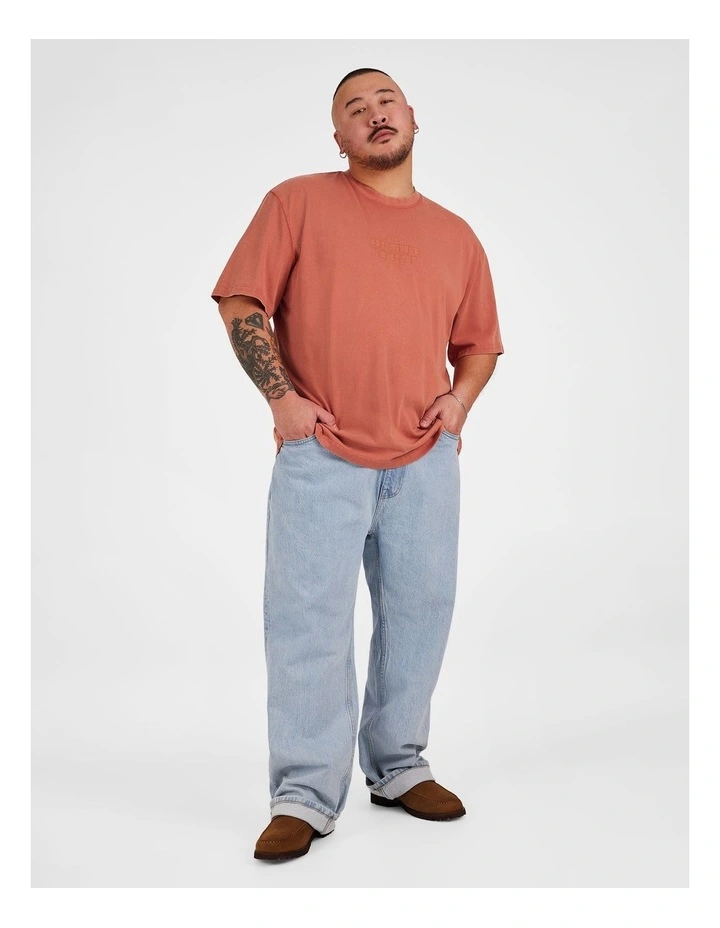 Acid Wash Embroided Relaxed Tee in Burnt Orange image 4