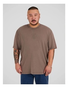 Acid Wash Embroided Relaxed Tee in Latte