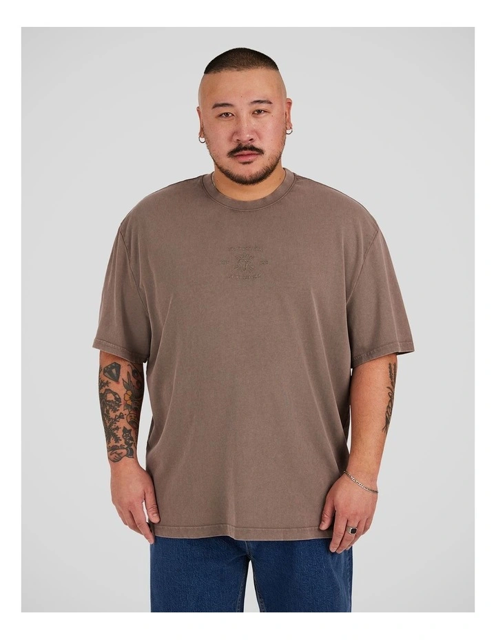 Acid Wash Embroided Relaxed Tee in Latte image 1