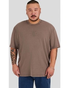 Acid Wash Embroided Relaxed tee in Latte