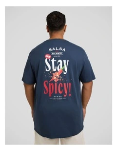 Stay Spicy Longline Tee in Navy