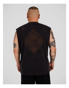 Diamond Muscle Tee in Washed Black