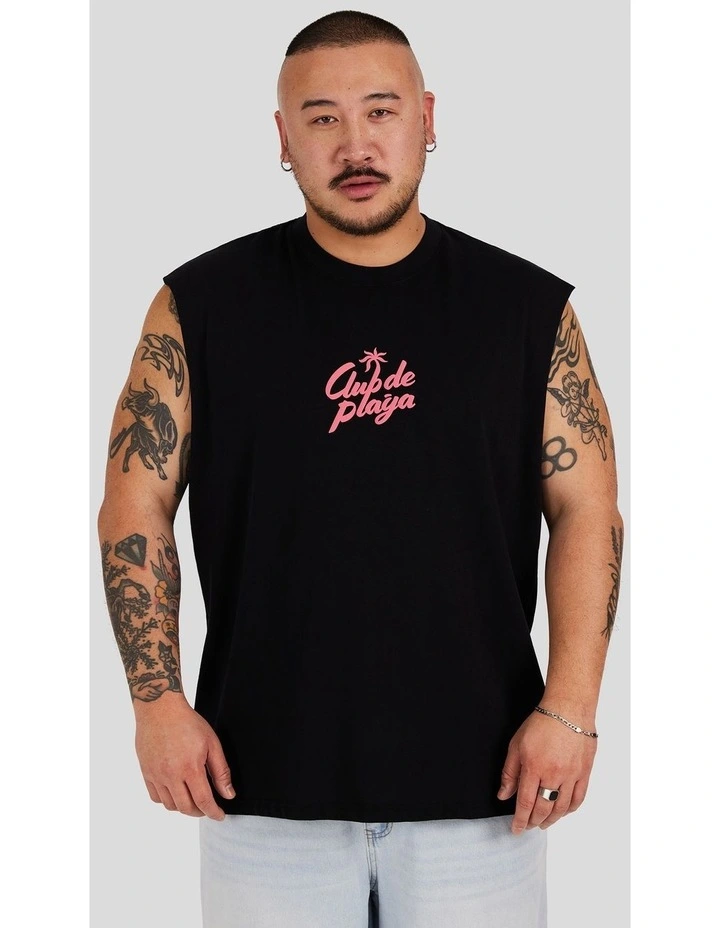 Club De Playa Muscle Tee in Black image 2