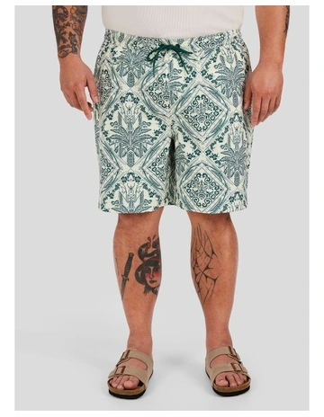 Diamond Print Swim Short in Ecru