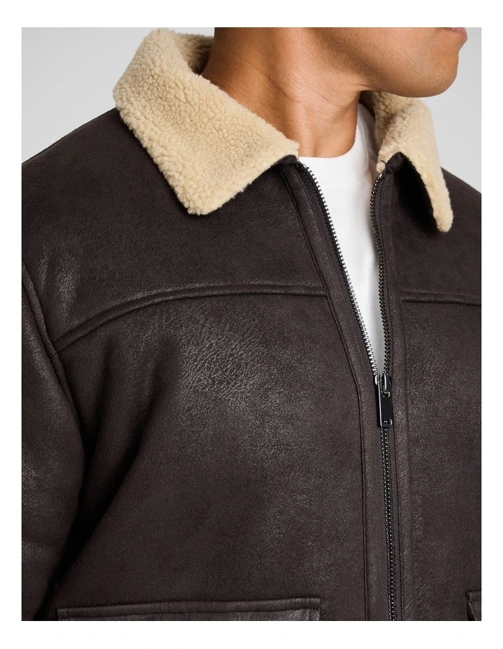 Bomber Sherpa Jacket in Chocolate image 2