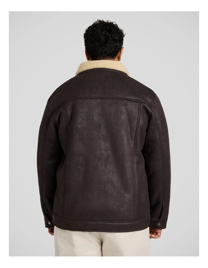 Bomber Sherpa Jacket in Chocolate image 3