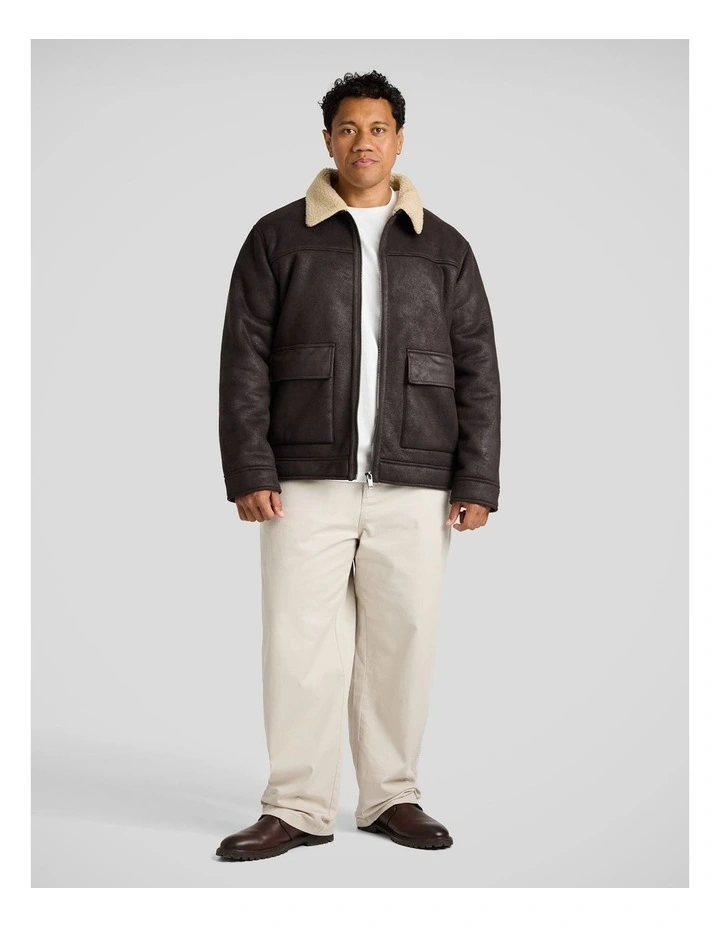 Bomber Sherpa Jacket in Chocolate image 4