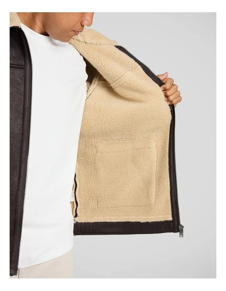 Bomber Sherpa Jacket in Chocolate image 5