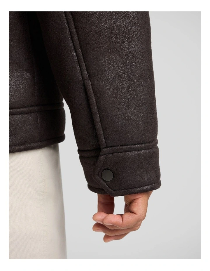 Bomber Sherpa Jacket in Chocolate image 6