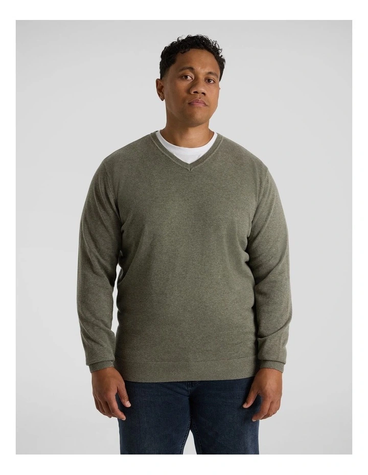 Essential V-Neck Sweater in Green Marle image 1