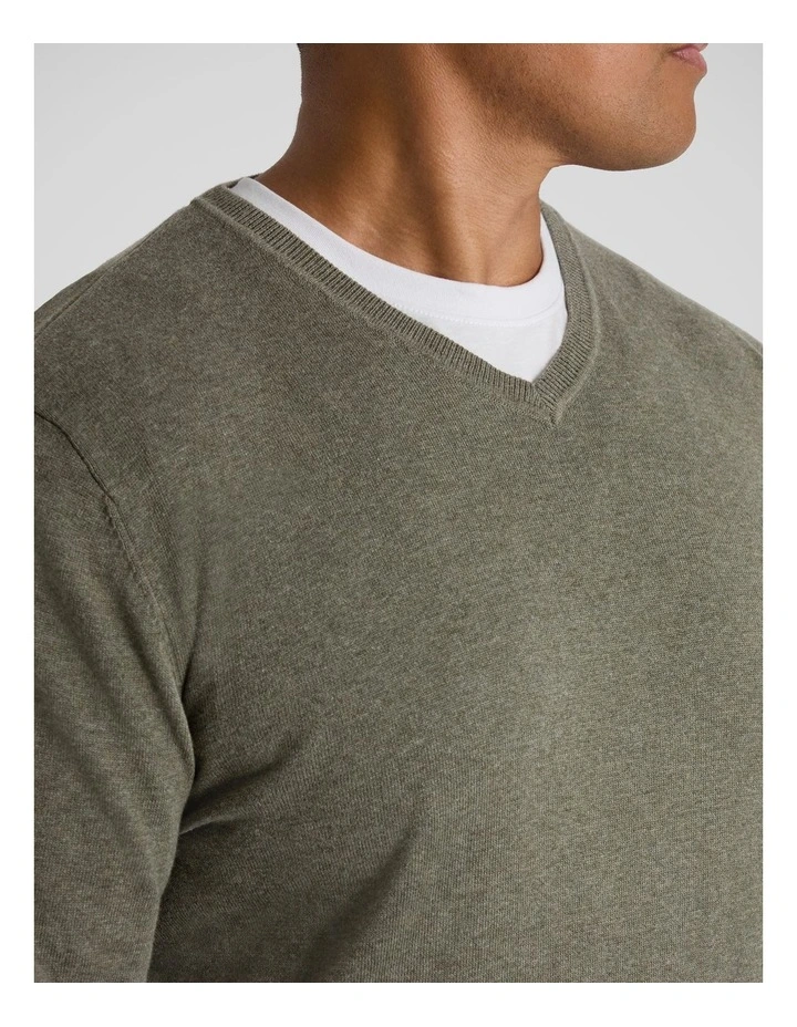 Essential V-Neck Sweater in Green Marle image 3