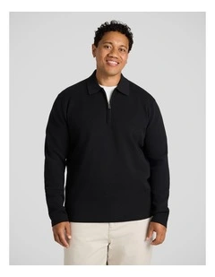 Sven 1/4 Zip Polo Sweater in Black