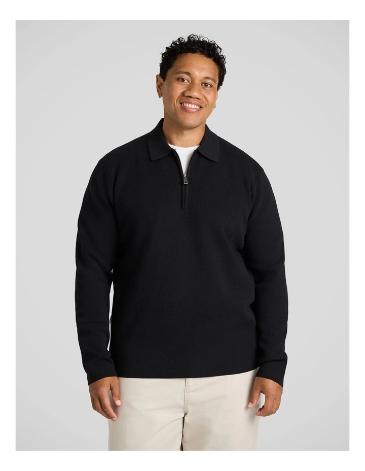 Sven 1/4 Zip Polo Sweater in Black image 1