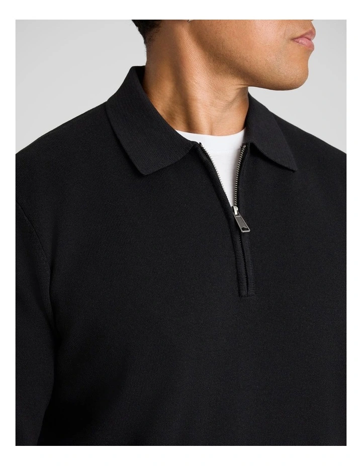 Sven 1/4 Zip Polo Sweater in Black image 3