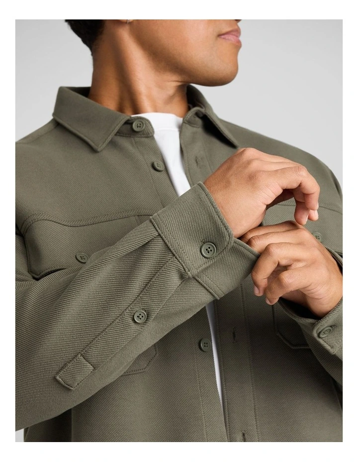 Twill Comfort Overshirt in Army Green image 5