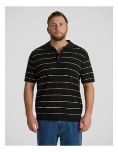 Elton Knit Stripe Polo in Black