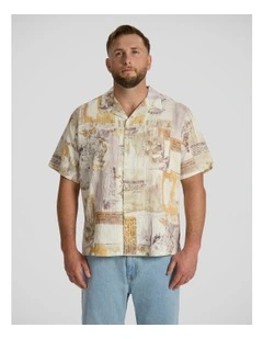 Collage Print Boxy Fit Shirt in Ecru