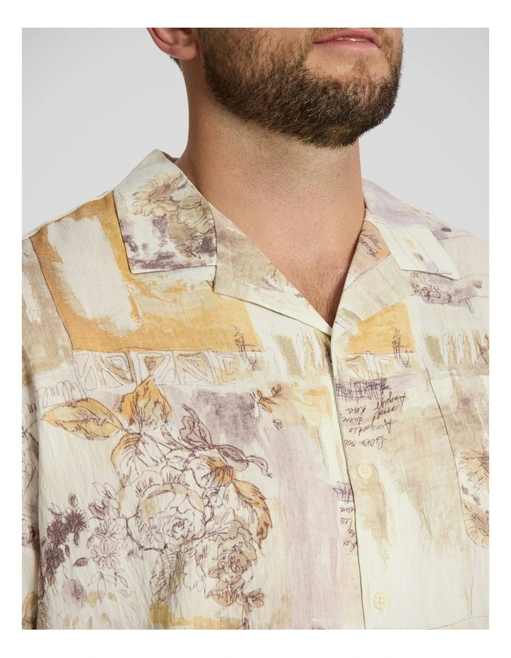 Collage Print Boxy Fit Shirt in Ecru image 3
