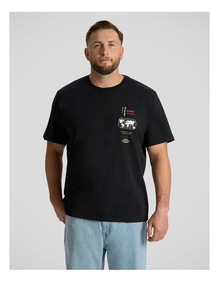 Chest Print Crew Neck Tee in Black image 1