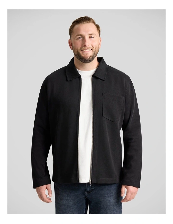 Lars Rib Zip Thru Sweat Top in Black image 1