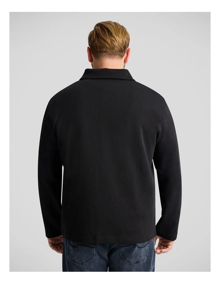 Lars Rib Zip Thru Sweat Top in Black image 2