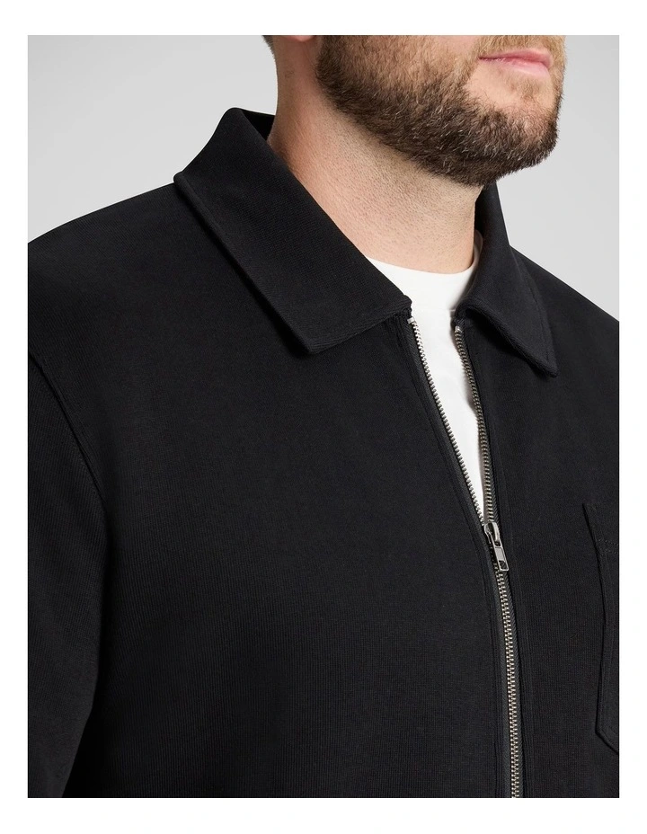 Lars Rib Zip Thru Sweat Top in Black image 3