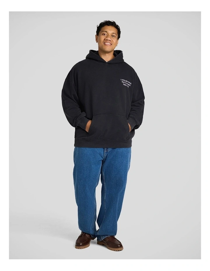 Prestige Relaxed Fit Hoodie in Washed Black image 4