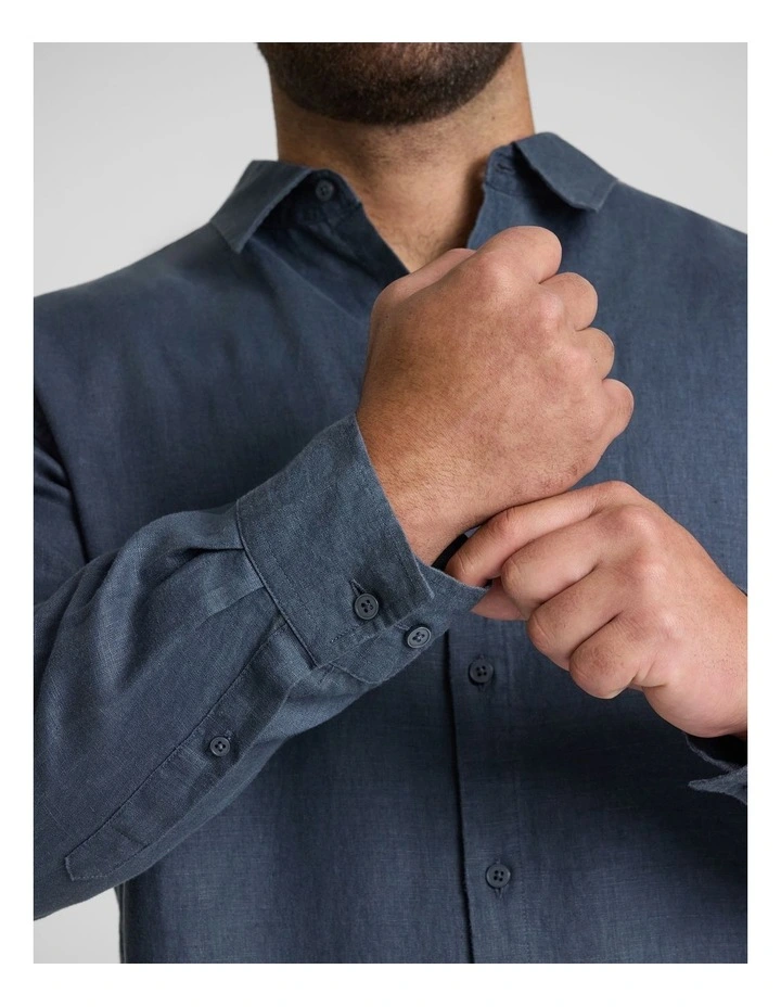 Resort Relaxed Fit Linen Shirt in Petrol image 5