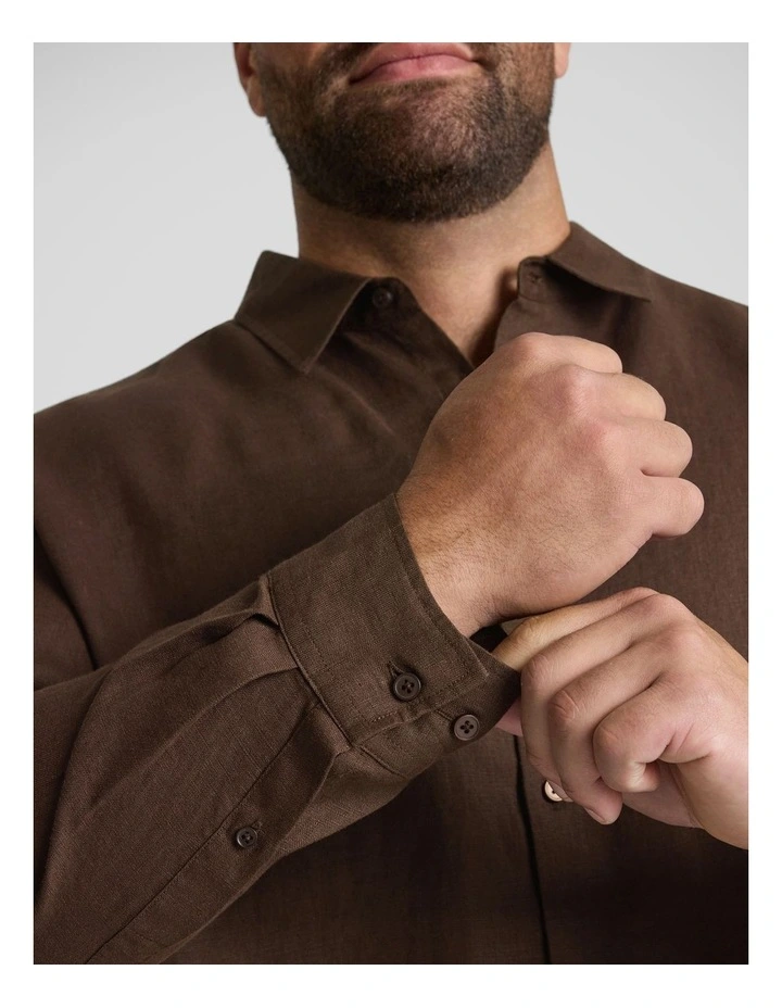 Resort Relaxed Fit Linen Shirt in Brown image 5