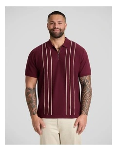 Chandler Stripe Knit Polo in Burgundy